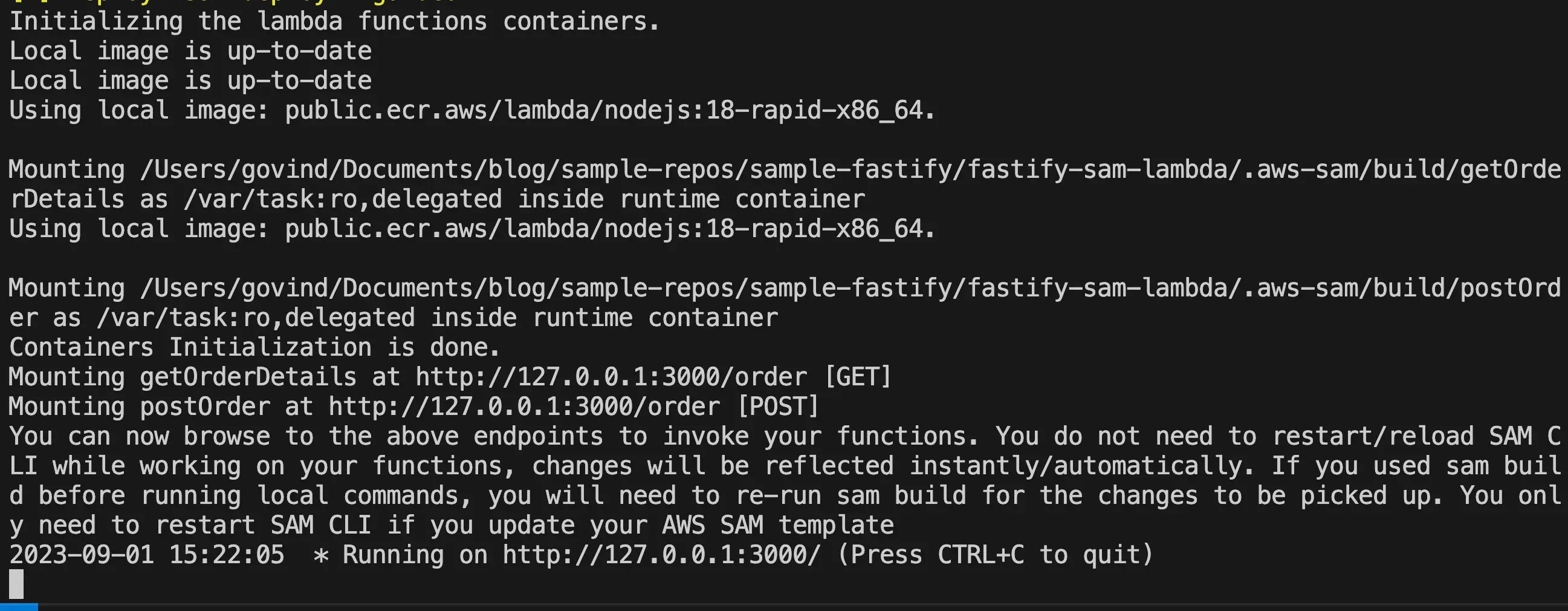 fastify lambda running locally