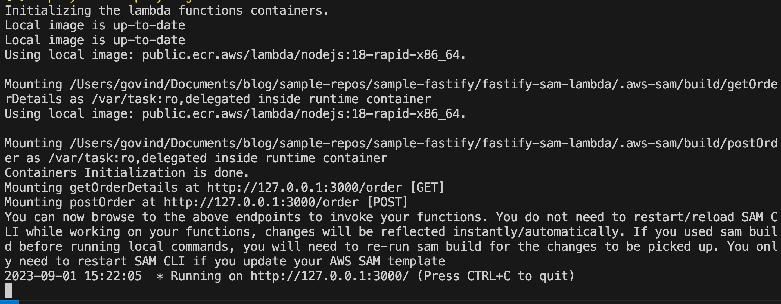 fastify lambda running locally